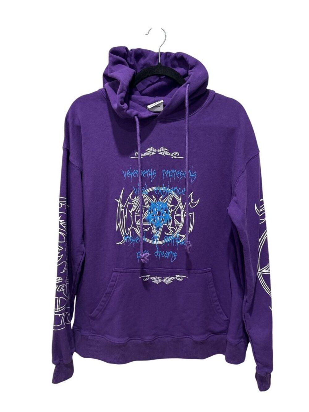 Vetements Purple Unisex Hoodie With Graphic Print & Drawstring Hood SMALL